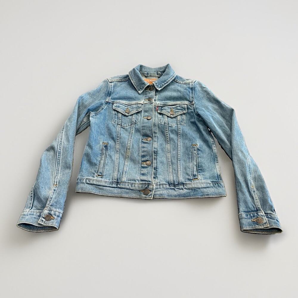 Levis Womens Blue Denim Button Up Cotton Blend Stretched Jean Jacket Size M